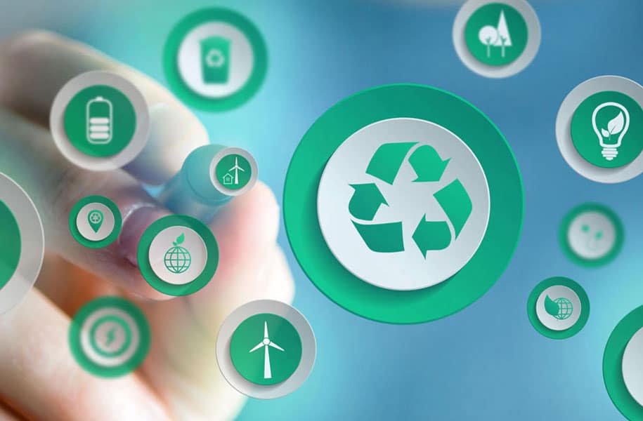 recycling icons on green circles